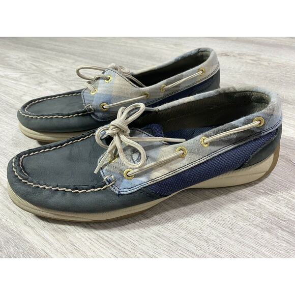 Navy blue Sperry Top-Sider loafers shoes 7M plaid Leather Upper - Picture 3 of 11